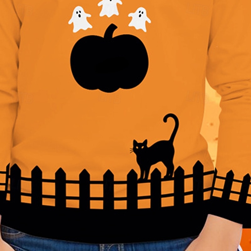 Halloween Girls' 3D Pumpkin Ghost T shirt Tee Long Sleeve Spring Fall Fashion Basic Kids 4-12 Years Crew Neck Outdoor Casual Daily Regular Fit3