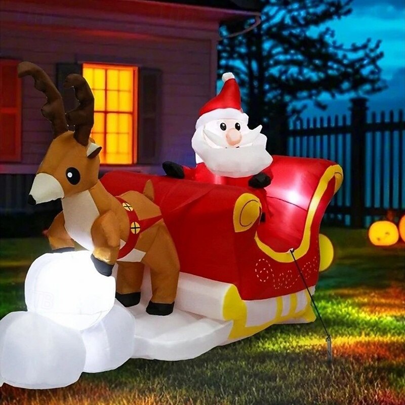Christmas Santa Claus reindeer sled with LED lights inflatable air model indoor and outdoor courtyard lawn festive atmosphere decoration props EU/US/UK/AU Plug 1.8 * 1.6M4