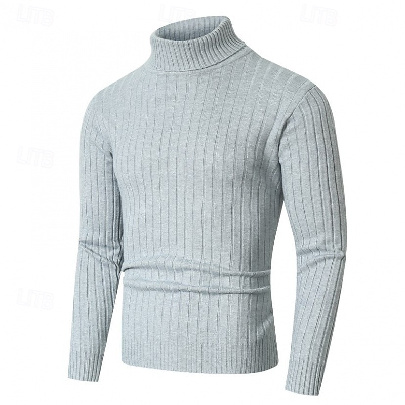 Men's Sweater Pullover Sweater Jumper Ribbed Knit Regular Tops Knitted Slim Fit Plain Turtleneck Knitwear Contemporary Casual Daily Wear Clothing Apparel Fall Black White L XL 2XL