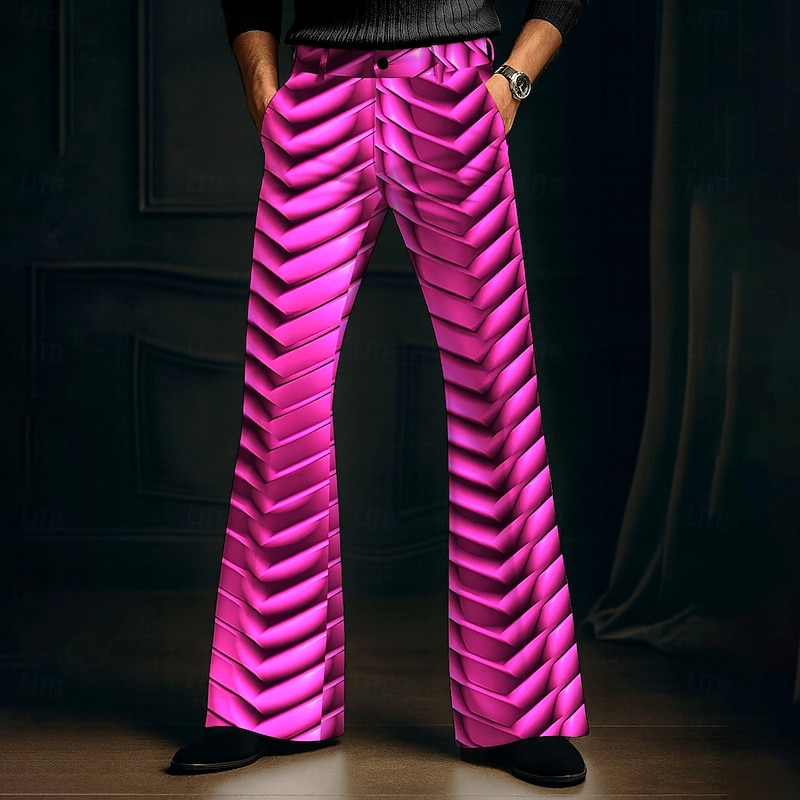 Men's Optical Illusion Geometric Pattern Disco Pants 60s 70s Bell Bottoms Mid Waist Western Vintage Retro Outdoor Vacation Casual Side Pockets Flared Leg Pants Trousers Spring Fall 3D Print Blue4