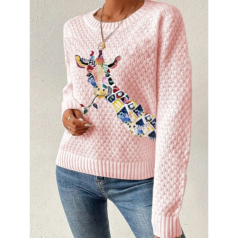 Women's Pullover Elegant Vintage Streetwear Graphic Animal Chunky Crew Neck Knitted Textured Long Sleeve Regular Tops Knit Formal Outdoor Home Pink Blue Fall Winter4