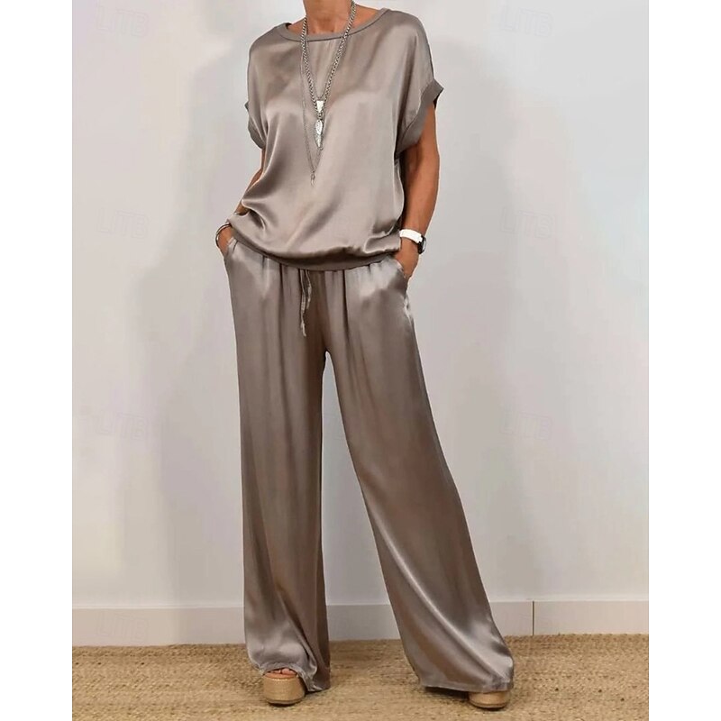 Women's Active Streetwear Pants Sets Bolero Top Short Sleeve Crew Neck Plain Outdoor Vacation Daily Dark Grey Black White Spring Regular Fit3