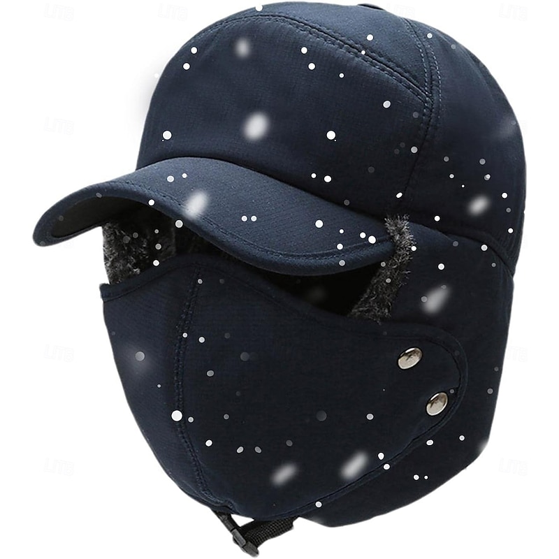 Trapper Hat  Windproof Trooper Hat Ear Flap with Soft Lined and Face Cover,Waterproof Winter Outdoor Warm Hats for Men Blue4