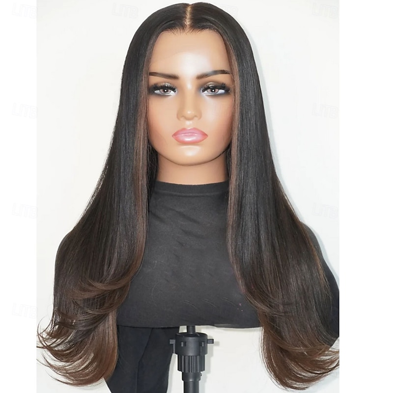 Remy Human Hair 5x5 Closure 13x4 Lace Front Wig Middle Part Brazilian Hair Straight Wavy Multi-color Wig 150% 180% Density with Baby Hair Highlighted / Balayage Hair 100% Virgin Glueless Pre-Plucked