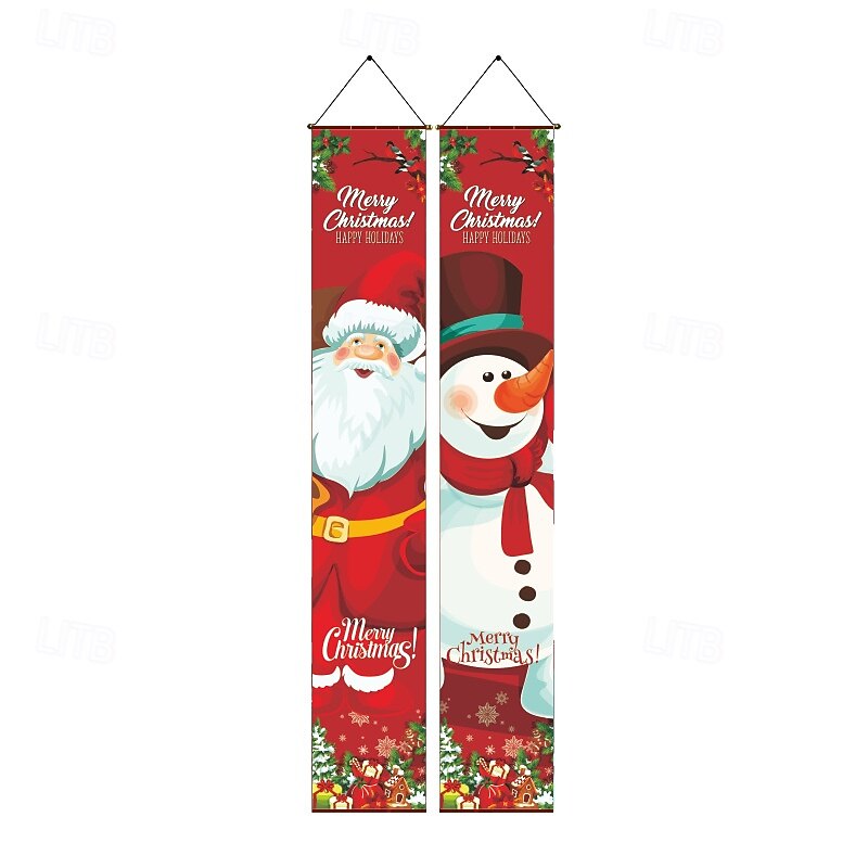 2025 Christmas Door Couplets Set, Holiday Party Decoration, Xmas Front Door Hanging Banner, Festive Home Door Flags4
