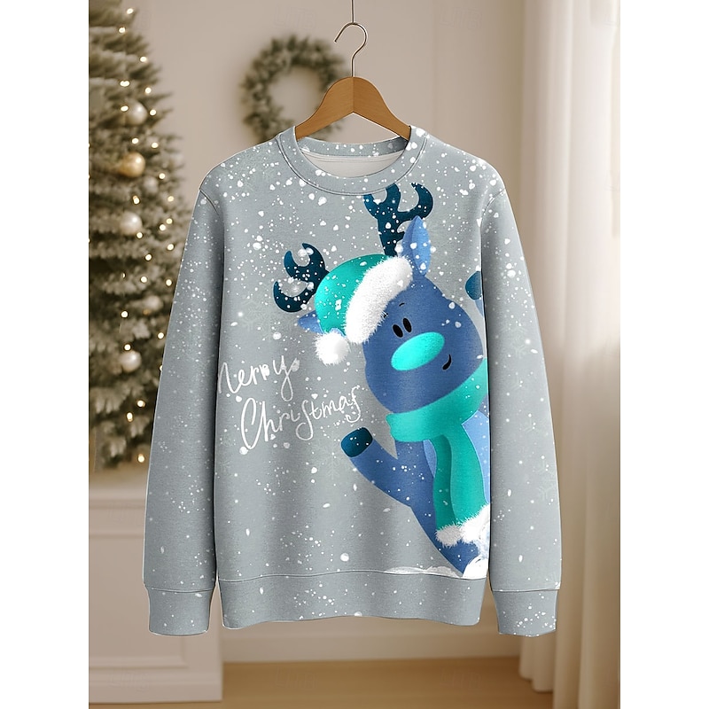 Women's Pullover Sweatshirt Graphic Reindeer Casual Long Sleeve Crew Neck Round Neck Regular Tops Street Casual Holiday Print Pink Red Blue Orange Spring Fall Winter2