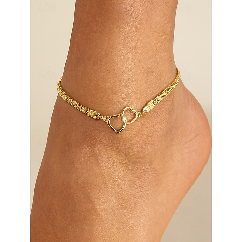 Women's Alloy Heart Shape Anklet, Gold Silver Chain Anklet, Suitable for Beach, Party, Vacation and Daily Wear
