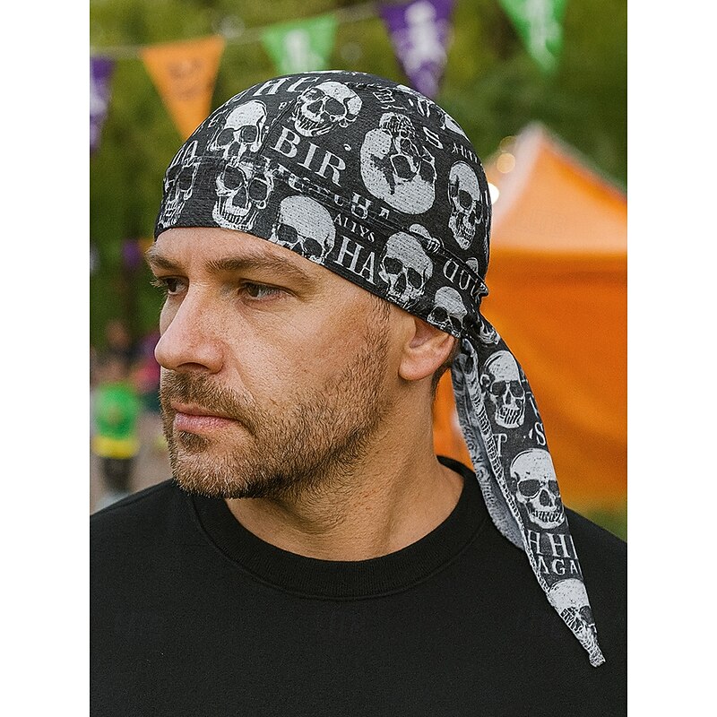Men's Halloween Skull Bandana Pirate Headscarf – Gothic Durag Head Wrap for Costume Party, Cosplay and Night Out3