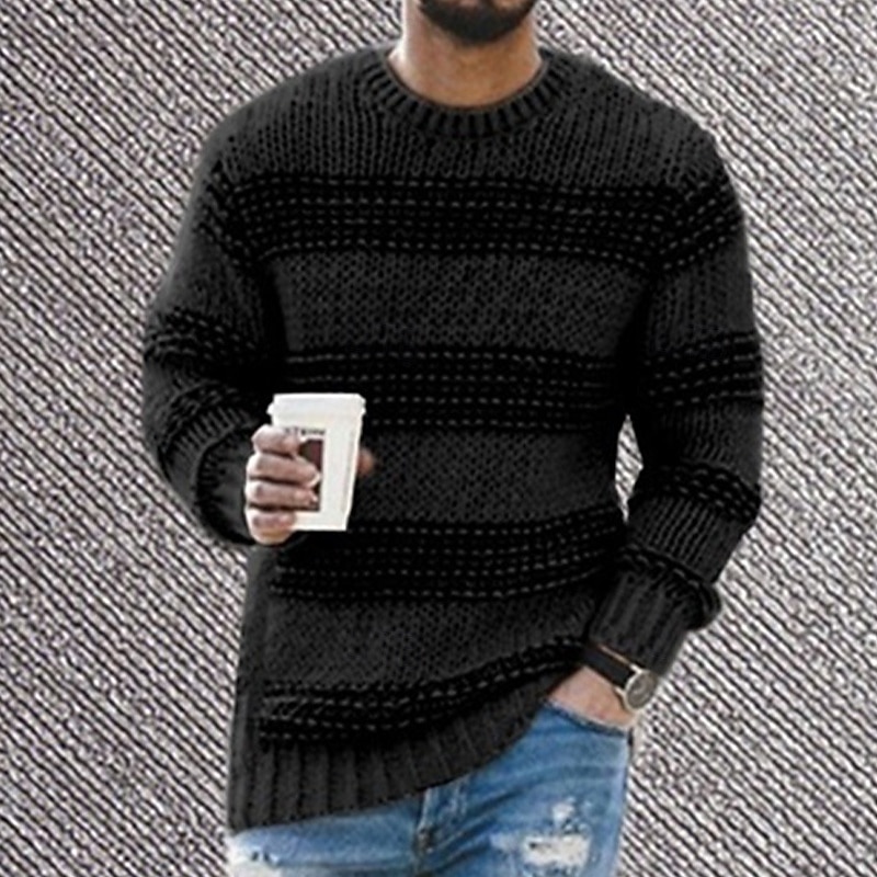 Men's Sweater Pullover Sweater Jumper Ribbed Knit Regular Tops Patchwork Knitted Plain Crew Neck Knitwear Contemporary Casual Daily Wear Clothing Apparel Fall Black Blue S M L4