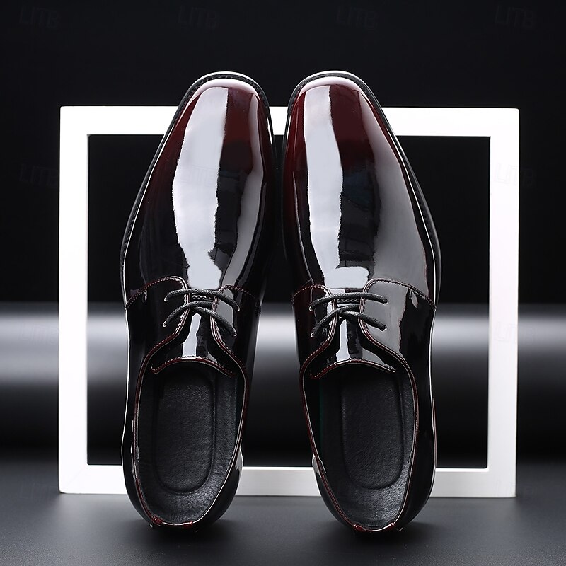 Men's Faux Leather Patent Oxford Shoes – Black Lace-Up Formal Dress Shoes for Weddings, Business Meetings and Evening Events2