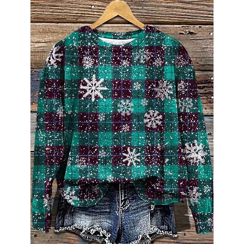 Women's Pullover Sweatshirt Graphic Geometric Plaid Fashion Casual Long Sleeve Round Neck Regular Tops Street Dailywear Casual Print Red Blue Green Fall Winter2