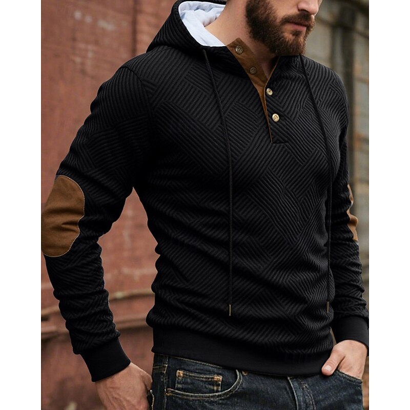 Men's Hoodie Button Up Hoodie Apricot Black White Navy Blue Dark Gray Hooded Color Block Jacquard Drawstring Sports & Outdoor Daily Holiday Polyester Streetwear Basic Casual Spring Fall Clothing