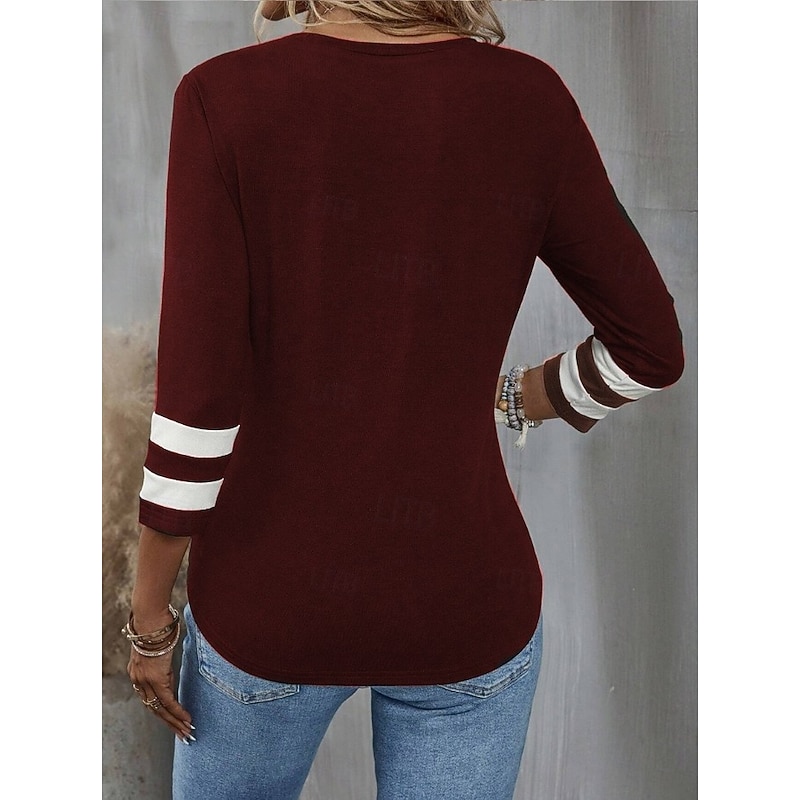 Christmas Women's T Shirt Graphic Christmas Wine Glass Vintage Stylish Classic Long Sleeve Crew Neck Regular Tops Daily Weekend Print Wine Spring Fall Winter2