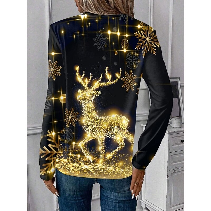 Christmas Women's T Shirt Graphic Snowman Christmas Tree Vintage Fashion Stylish Long Sleeve Crew Neck Round Neck Regular Tops Daily Weekend Print Black+White+Red Black Blue Dark Green Dusty Blue3