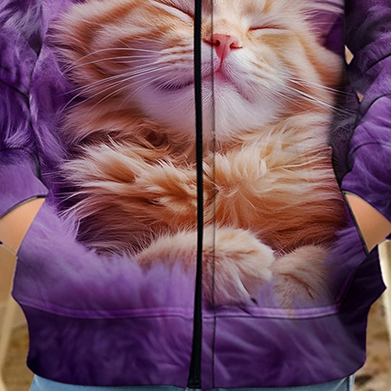 Boys' 3D Cat Hoodie Coat Outerwear Long Sleeve Spring Fall Fashion Streetwear Kids 4-12 Years Hooded Outdoor Casual Daily Regular Fit4