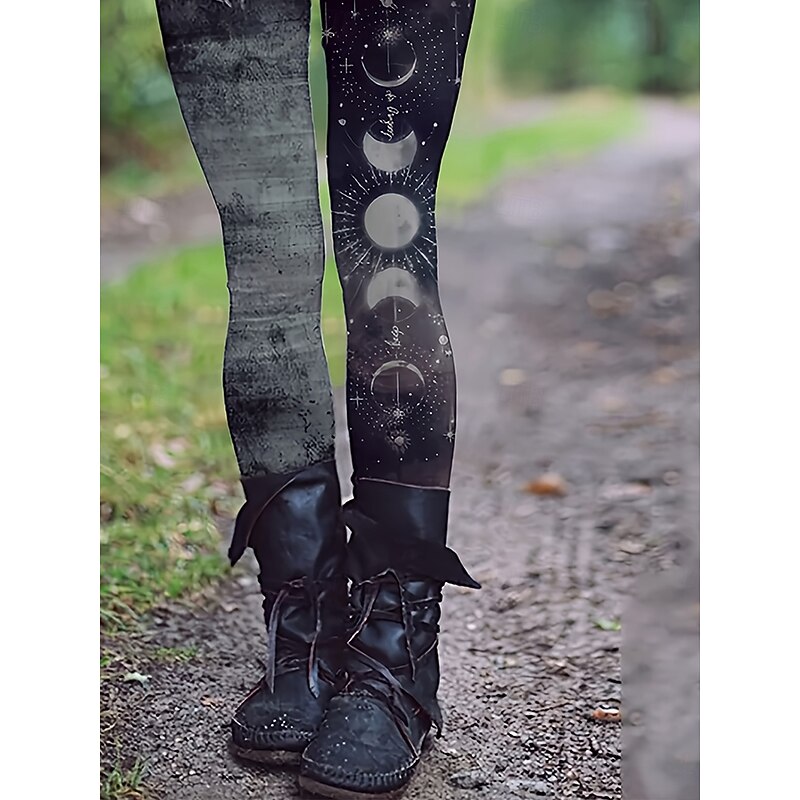 Women's Slacks Leggings Cozy Leggings Vacation Vintage Streetwear Full Length Natural Graphic Elastic Waist Print Comfy Outdoor Comfortable High Elasticity Outdoor Vacation Streetwear Dark-Gray Fall3