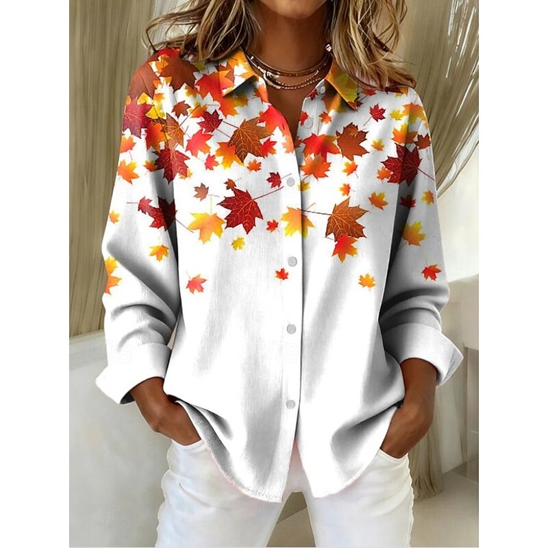 Women's Shirt Floral Graphic Vintage Tropical Daily Long Sleeve Shirt Collar Regular Tops Work Daily Formal Wear Buttons Print White Orange Brown Spring Fall