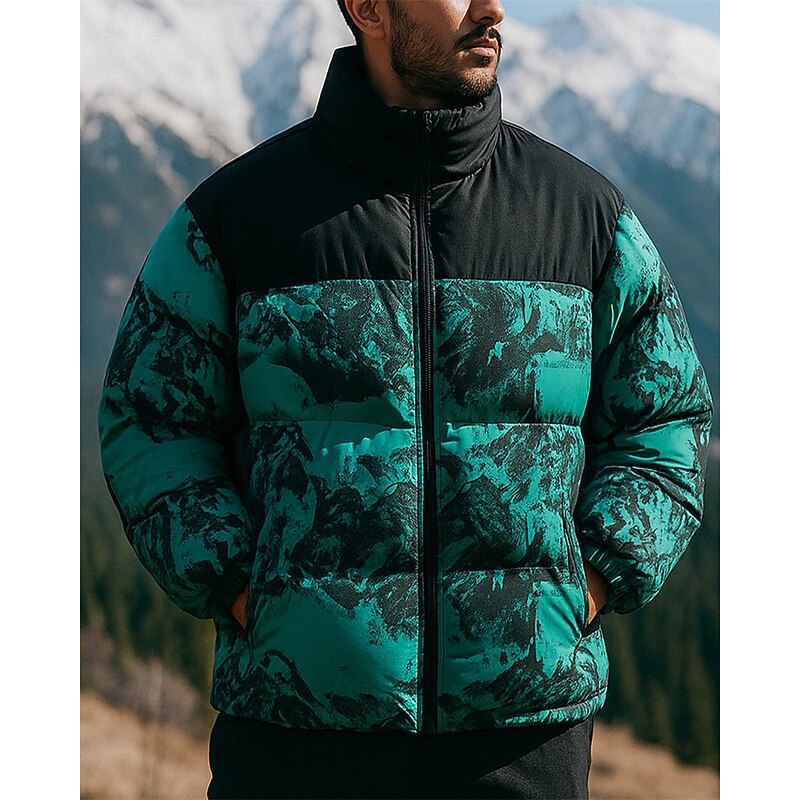 Men's Outdoor Jacket Hiking Jacket Puffer Jacket Outdoor Windproof Warm Hiking Outfits Hiking Clothes Winter Autumn / Fall Jacket Hunting Climbing Camping / Hiking / Caving Printing White Green Grey4