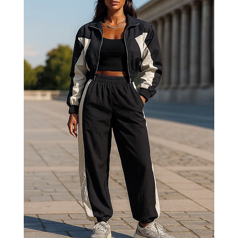 Women's 2 Piece Tracksuit Sweatsuit Sets Sportswear Zip Up Color Block Clothing Suit Fall Black Vocation Outdoor Travel Lightweight Fashion Long Sleeve Sport Activewear Micro-elastic Regular Fit4