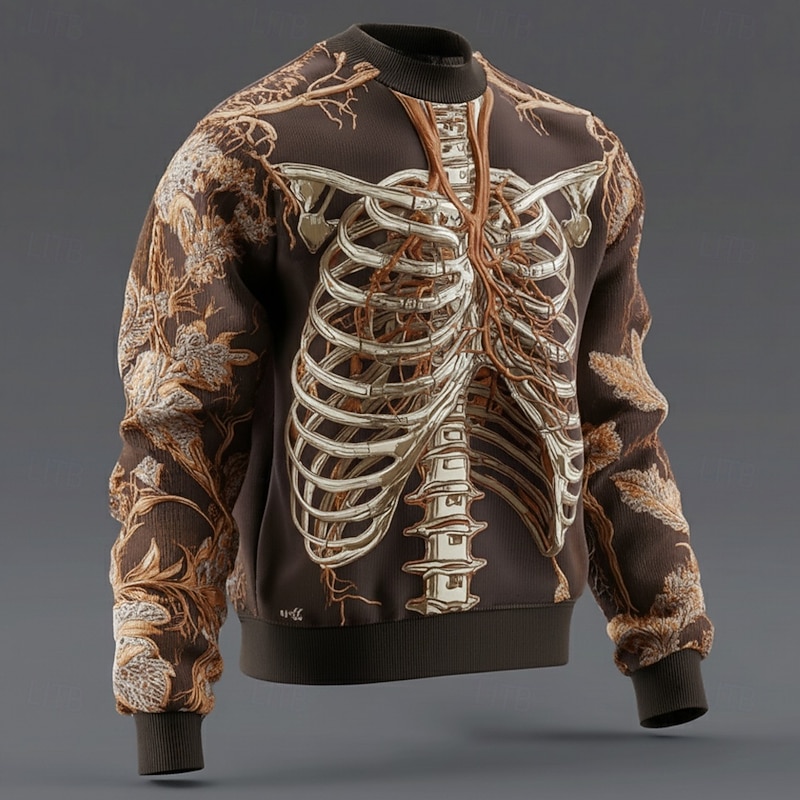 Halloween Men's Skeleton Pullover Sweater Jumper Knitwear Crewneck Casual Dark Vacation Street Daily 3D Print Keep Warm Long Sleeve Fall Winter Red Blue Brown3