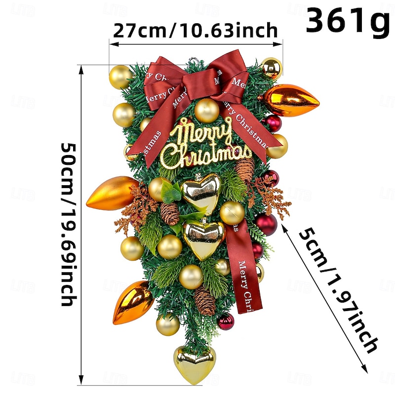 Christmas Swag Wreath for Front Door, Indoor & Outdoor Decoration, Heart-Shaped Ornaments with Hanging Bows and Colorful Balls, Holiday Window, Wall, and Door Hanging Decor2