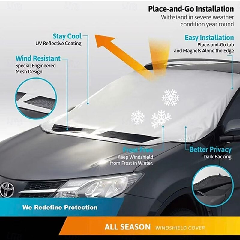 Magnetic Car Anti-snow Cover, Half Car Cover with Front Windshield Protection, Thick Sunshade and Heat-Resistant Snow Shield for Winter and Summer2