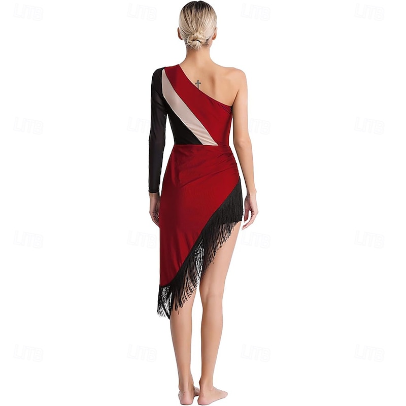 Women's Salsa Latin Dance Dress Shiny Rhinestones Fringe Flapper Party Dress Ballroom Dance Costume2