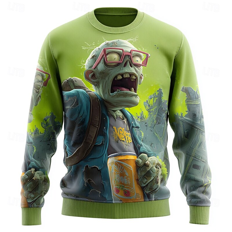 Halloween Men's Zombies Pullover Sweater Jumper Knitwear Crewneck Casual Vacation Daily 3D Print Keep Warm Long Sleeve Spring Fall Winter Green 1# Green 2# Green 3#3