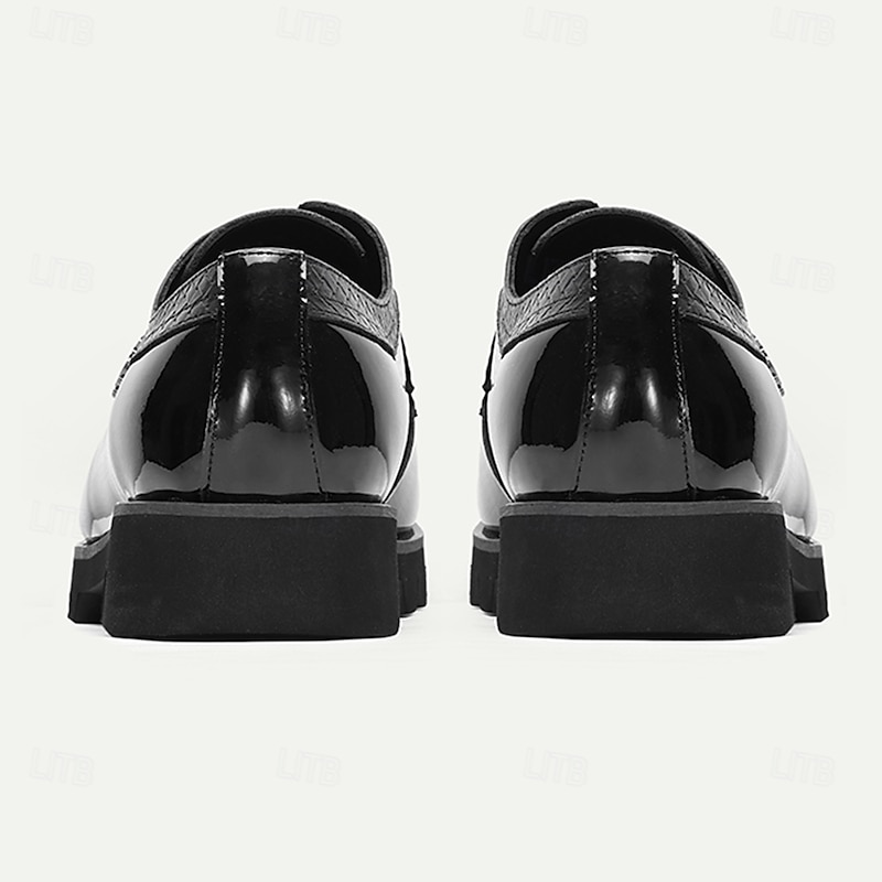 Men's Black Patent Leather Dress Shoes – Chunky Sole Formal Oxford Shoes for Business, Banquets and Stage Performance4