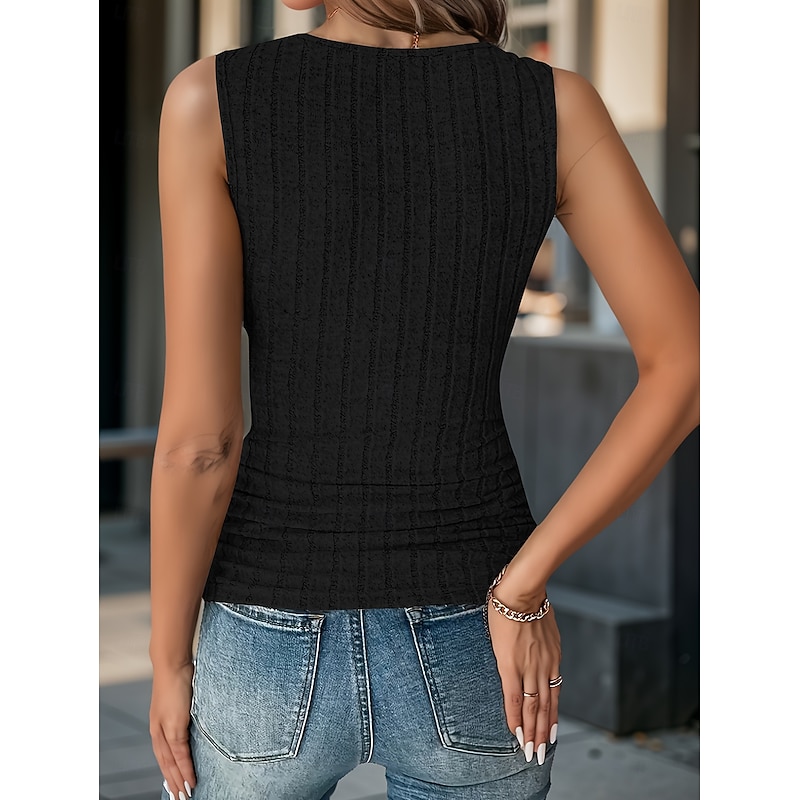 Women's Camisole Tank Top Solid Color Vintage Tropical Daily Sleeveless Scoop Neck Regular Tops Daily Black Purple Gray Spring, Fall, Winter, Summer4