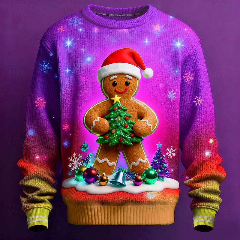 Christmas Men's Tree 3D Cartoon Bell Ugly Christmas Sweater Pullover Sweater Jumper Knitwear Crewneck Casual Vacation Daily Festival 3D Print Keep Warm Long Sleeve Spring Fall Winter Red Blue Purple4