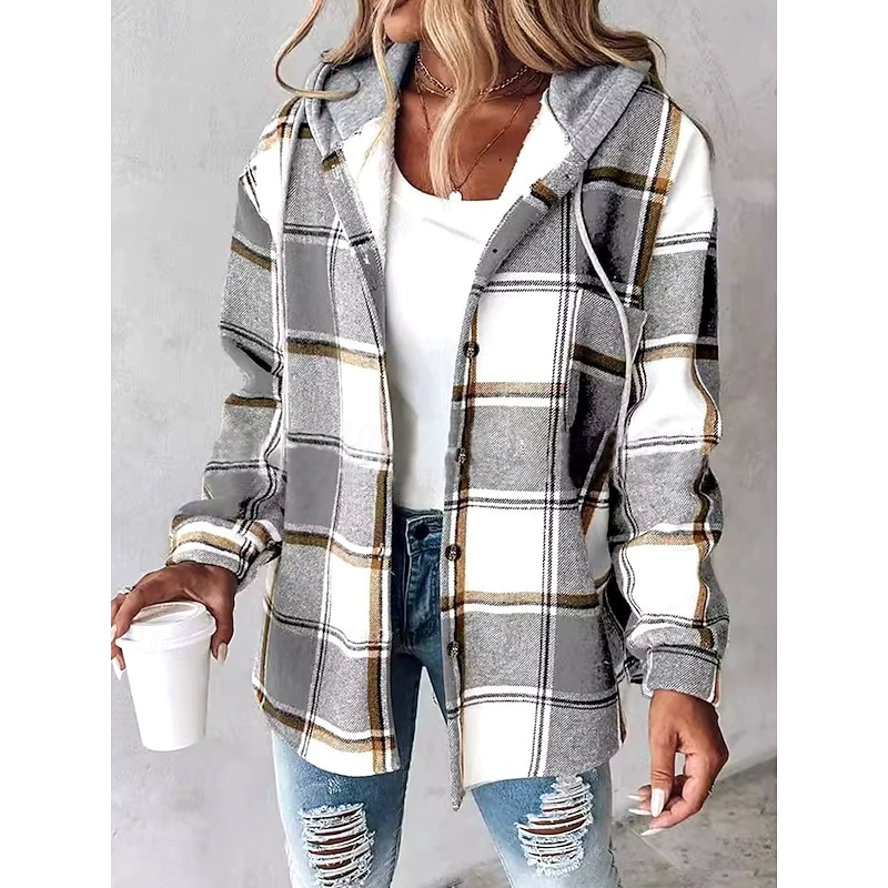 Women's Pullover Hoodie Sweatshirt Graphic Geometric Plaid Vintage Casual Long Sleeve Hooded Regular Tops Street Dailywear Casual Print Front Pocket Red Brown Green Light Grey Fall Winter4