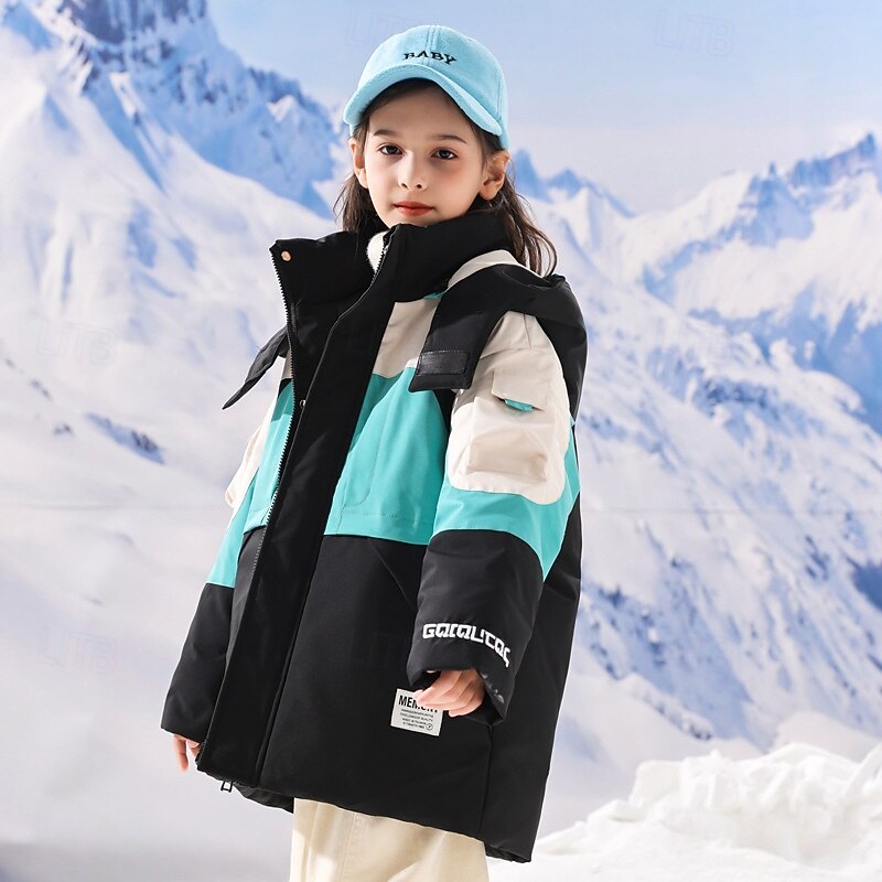 Kids Girls' Down Jacket Outdoor Jacket Puffer Jacket Color Block Fashion Keep Warm Windproof Outdoor Coat Outerwear 4-12 Years Fall Red Purple Green3