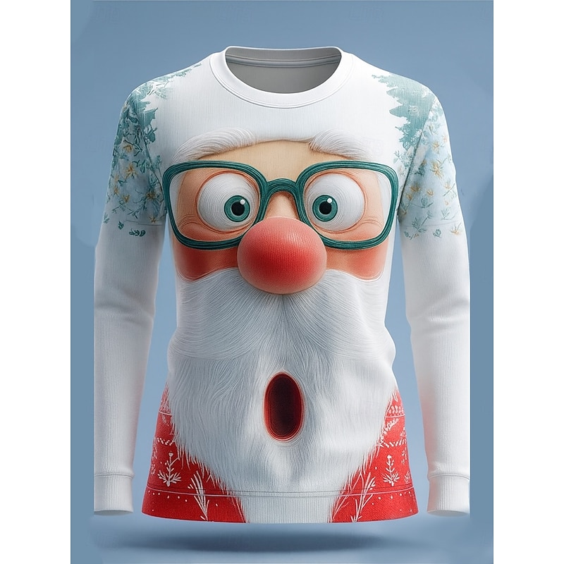 Christmas Women's T Shirt Graphic Santa Claus Letter Vintage Stylish Classic Long Sleeve Crew Neck Round Neck Regular Tops Weekend Print White Light Green Pink Red Beige Winter