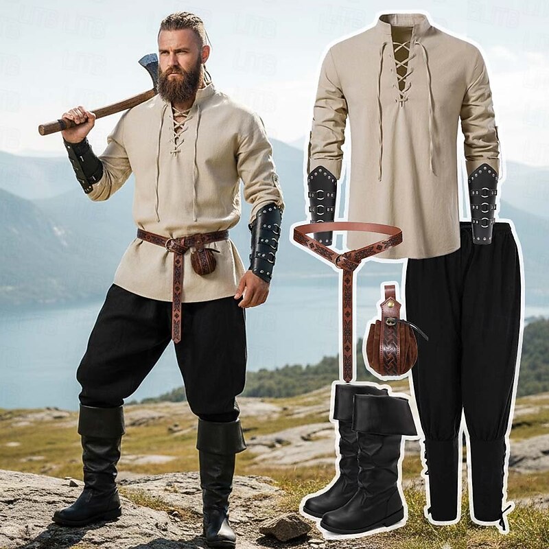 Medieval Renaissance 17th Century Medium Length Boots Fancy Costume Pirate Pants Pirate Warrior Viking Drawstring Solid Colored Fancy Dress Men's Viking Pirate Halloween Carnival Performance LARP Ren