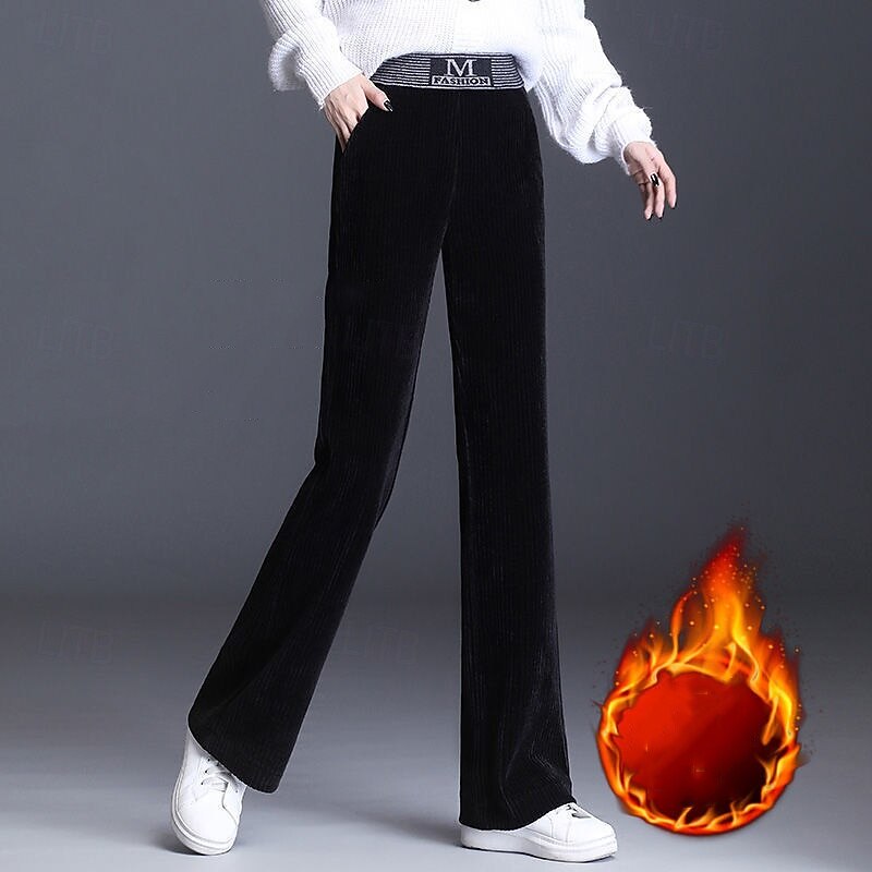 Women's Fleece Corduroy Pants Wide Leg Pants with Pockets Windproof Warm High Waist Gym Outdoor Running Bottoms Solid Color Black Coffee Grey Sports Activewear2