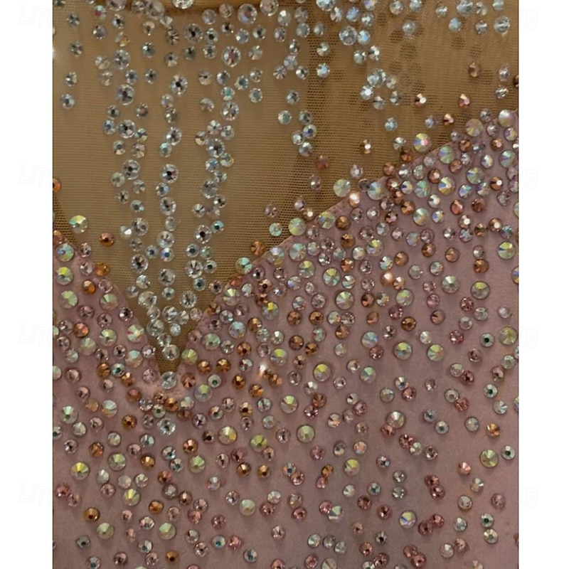 Figure Skating Dress Women's Girls' Ice Skating Dress Dusty Rose Patchwork Asymmetric Hem Mesh Spandex High Elasticity Training Competition Skating Wear Classic Crystal / Rhinestone Long Sleeve Ice2