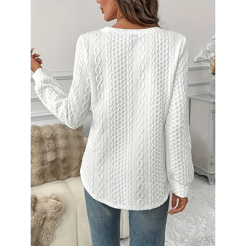 Women's Blouse Solid Color Stylish Casual Long Sleeve Crew Neck Regular Tops Daily Black White Spring Fall Winter4