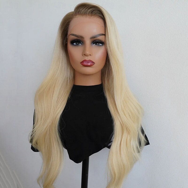 Remy Human Hair 5x5 Closure 13x4 Lace Front Wig Free Part Brazilian Hair Wavy Blonde Wig 150% 180% Density with Baby Hair Ombre Hair 100% Virgin Glueless Pre-Plucked For Women Long Human Hair Lace Wig4