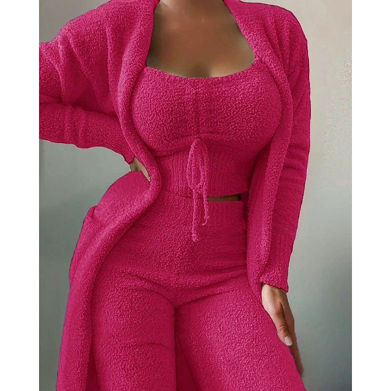 Women's Loungewear Pajama Set Casual Comfort Pure Color Elastic Waist Pullover Pant Vacation Home Daily Long Sleeve Crew Neck Light Pink Black White Pink Royal Blue Summer Spring Winter Slim Fit3