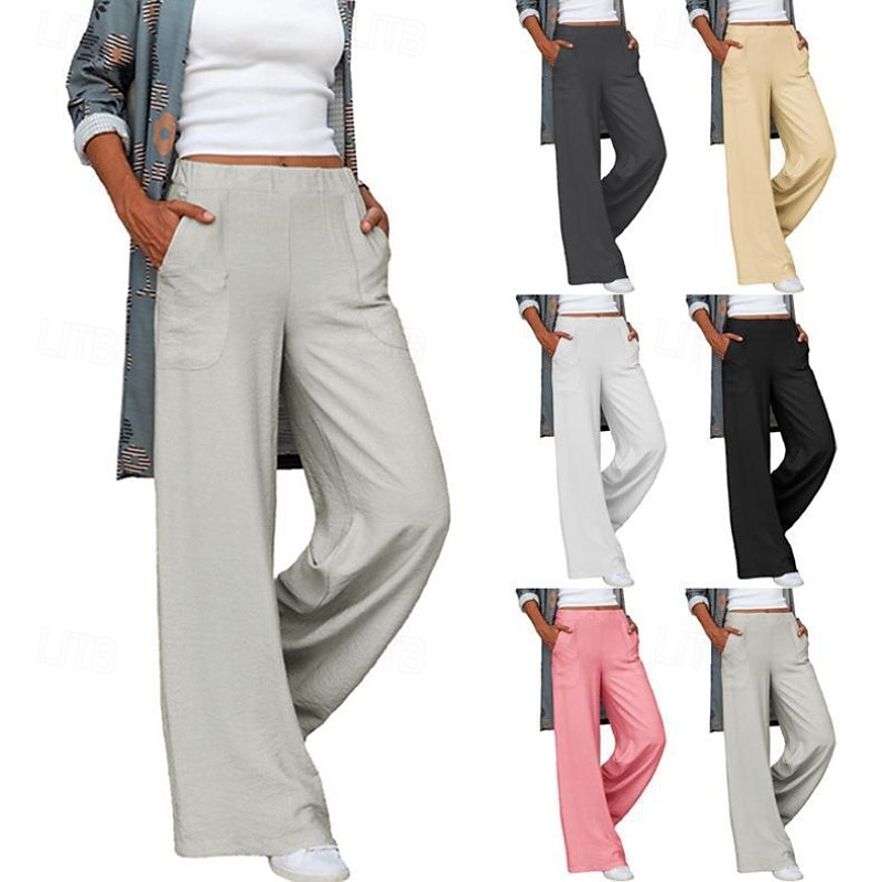 Women's Culottes Wide Leg Chinos Streetwear Casual Full Length Medium Waist Plain Pocket Elastic Waist Comfortable Stretchy Outdoor Vacation Daily Light Gray Dark-Gray Apricot Black Fall Winter Loose