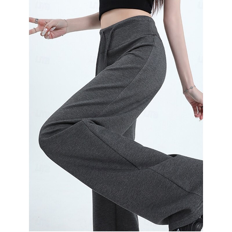 Women's Sweatpants Wide Leg Chinos Fashion Streetwear Basic Full Length High Waist Plain Pocket Elastic Waistband Comfy Soft Comfortable Micro-elastic Outdoor Street Light Gray Dark-Gray Black Spring4
