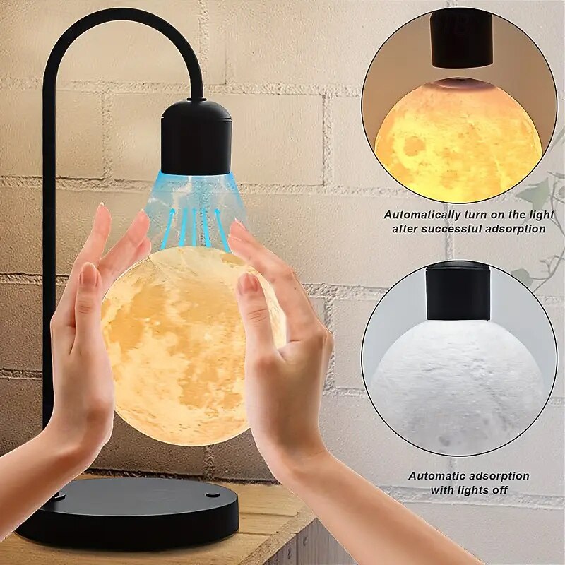 Magnetic Levitation Moon Lamp Desktop Lamp 15W Wireless Phone Charger 3-Color Adjustable 3D Touch-Sensitive Moonlight Ambient Night Light