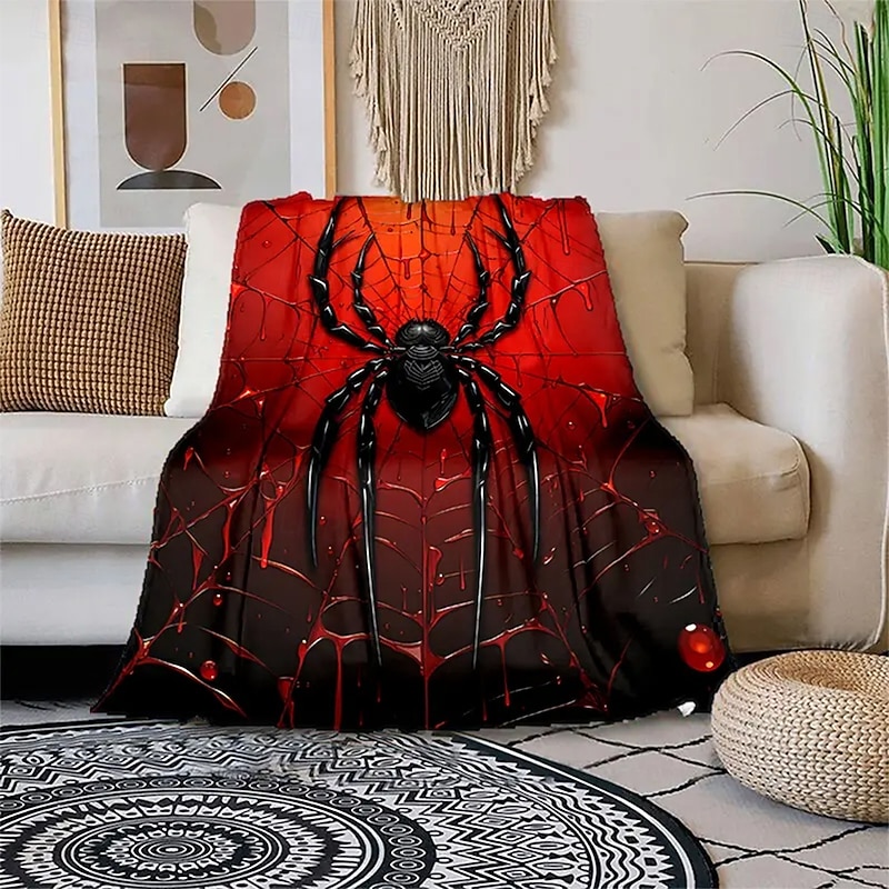 Halloween Fleece Throw Blanket for Couch Spider 3D Dark Punk Gothic Style Party Sofa Bed Decorative Warm Blanket Home Decor4
