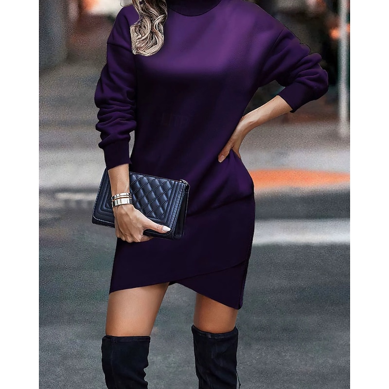 Women's Midi Dress Velvet Dress Cocktail Dress Elegant Fashion Modern Outdoor Party Party Evening Wear Regular Fit Plain Long Sleeve Crew Neck Purple Spring Autumn