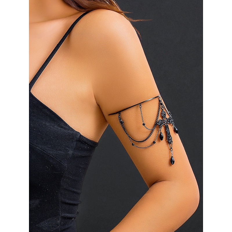 Women's Gothic Black Cross Arm Chain Bracelet - Vintage Punk Jewelry for Halloween Party and Cosplay Costume2