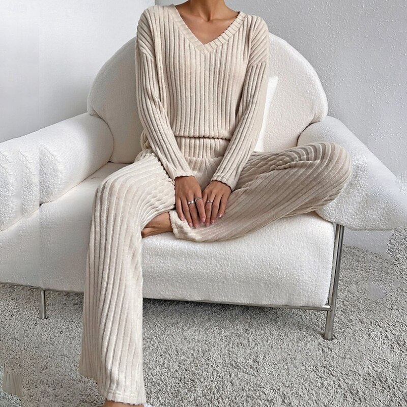 Women's Fashion Streetwear Pants Sets Bolero Top Long Sleeve V Neck Solid Color Outdoor Work Casual Black Blue Green Fall Regular Fit