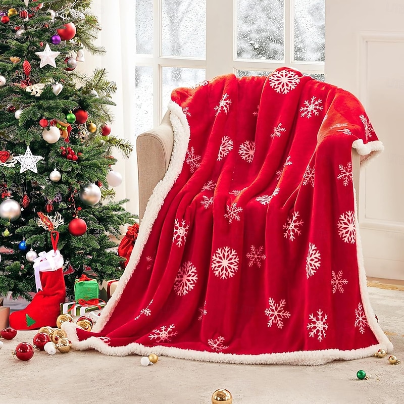 Exclusive Christmas Winter Flannel Sherpa Fleece Blanket, Thick Double-Layer Lambswool Throw2