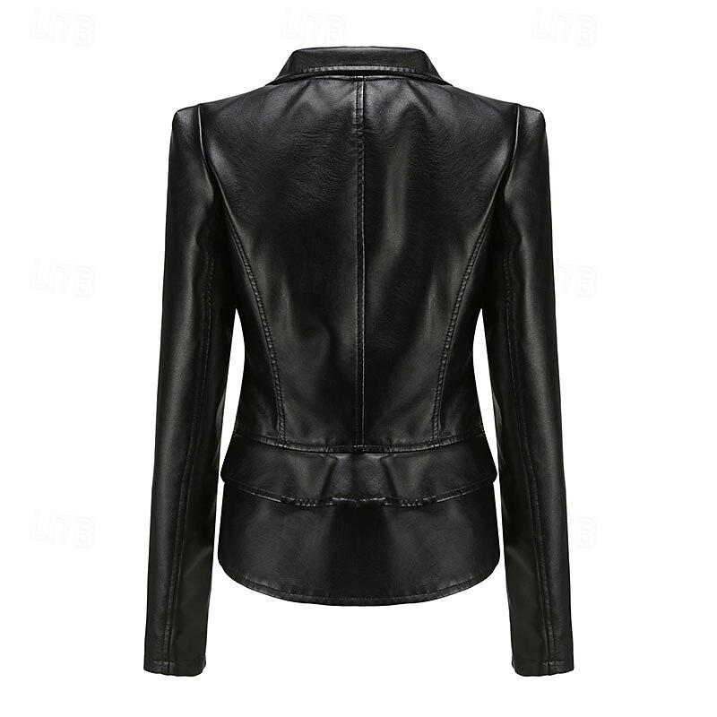 Women's Faux Leather Jacket Comfortable Patchwork Zipper Casual Solid Color Vacation Street Casual Daily Wear Regular Turndown Regular Fit Long Sleeve Outerwear Black Wine Camel Spring Fall4