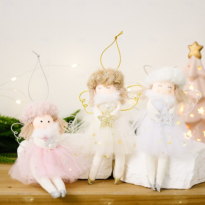 3PCS Handmade Christmas Angel Ornaments, Pink Angel Tree Decorations, Small Hanging Ornaments for Girls, Holiday Party Decor4